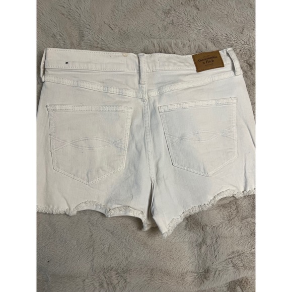 Abercrombie & Fitch Denim Shorts Womens 2 White Good Raw Hem High Rise Stretch - Picture 4 of 5